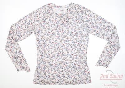 New Womens Puma Youv Micro Floral Long Sleeve Crew Neck Small S Bright White/Loveable MSRP $65