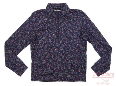 New Womens Puma Floral Cloudspun 1/4 Zip Pullover Small S Navy Blazer/Loveable MSRP $70
