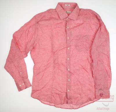 New W/ Logo Mens Peter Millar Golf Button Up X-Large XL Red MSRP $145