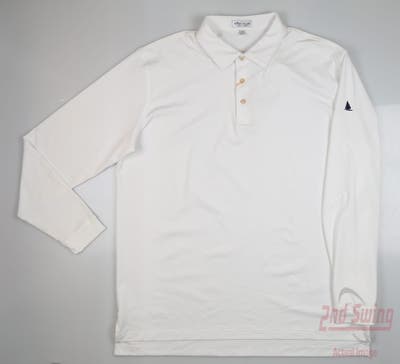 New W/ Logo Mens Peter Millar Long Sleeve Polo X-Large XL White MSRP $100