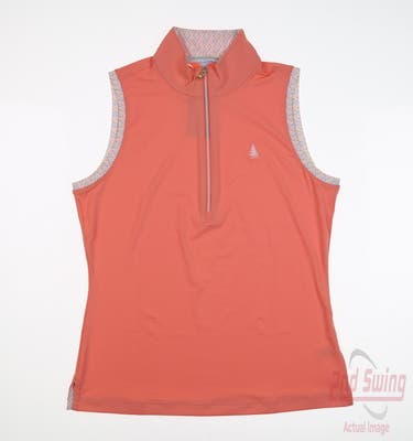 New W/ Logo Womens Fairway & Greene Sleeveless Polo Large L Coral MSRP $105