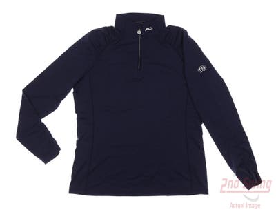 New W/ Logo Womens KJUS 1/4 Zip Pullover Large L Navy Blue MSRP $100