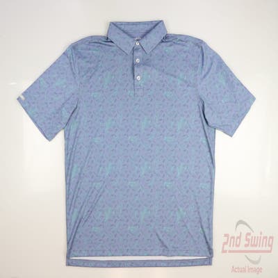 New W/ Logo Mens Straight Down Angler Polo Large L Blue MSRP $94
