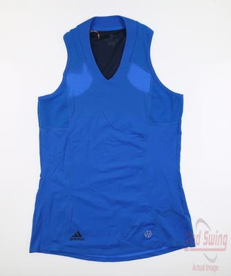 New W/ Logo Womens Adidas Sleeveless Polo X-Small XS Blue MSRP $70