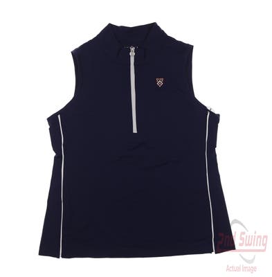 New W/ Logo Womens Kinona Sleeveless Polo Large L Navy Blue MSRP $125