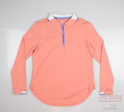 New W/ Logo Womens Peter Millar Golf 1/4 Zip Pullover Medium M Orange MSRP $130