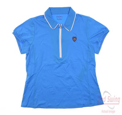 New W/ Logo Womens Kinona Polo Large L Blue MSRP $150