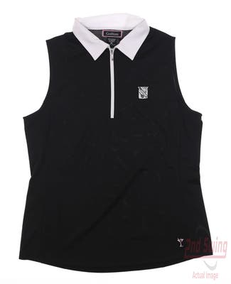 New W/ Logo Womens Golftini Golf Sleeveless Polo Medium M Black MSRP $90
