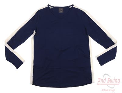 New Womens Belyn Key Track Long Sleeve Crew Neck Small S Navy Blue MSRP $128