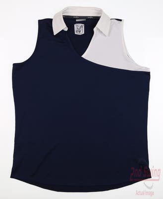 New W/ Logo Womens Belyn Key Malibu Sleeveless Polo Medium M Navy Blue MSRP $108