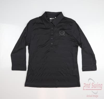 New W/ Logo Womens Adidas Long Sleeve Polo Medium M Black MSRP $65