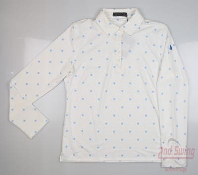 New W/ Logo Mens Peter Millar Long Sleeve Polo X-Large XL White MSRP $145