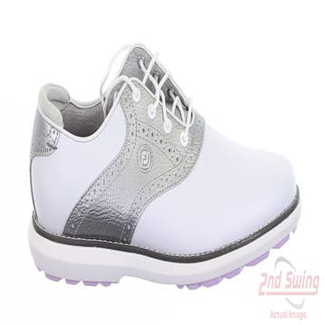 New Womens Golf Shoe Footjoy Traditions Spikeless Medium 7 White/Silver MSRP $120 97897