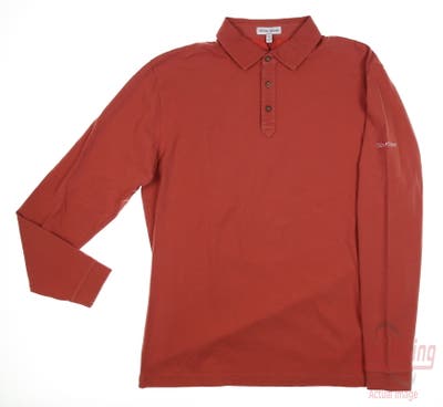 New W/ Logo Mens Peter Millar Golf Long Sleeve Polo Large L Red MSRP $105