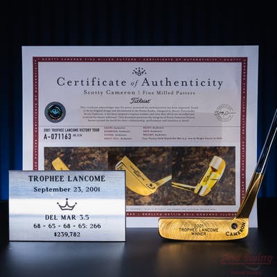 Mint Titleist Scotty Cameron Gold Plated Trophee Lancome Sergio Garcia Victory Putter Right Handed w/ COA & Name Plate