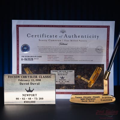 Mint Titleist Scotty Cameron Gold Plated David Duval 1998 Tuscon Chrysler Classic Victory Putter Steel Right Handed w/ COA & Name Plate