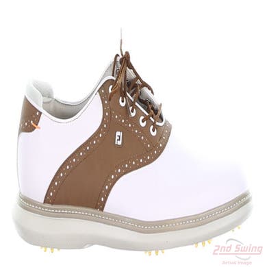 New Mens Golf Shoe Footjoy Traditions Cleated Medium 9 White/Brown MSRP $155 57905