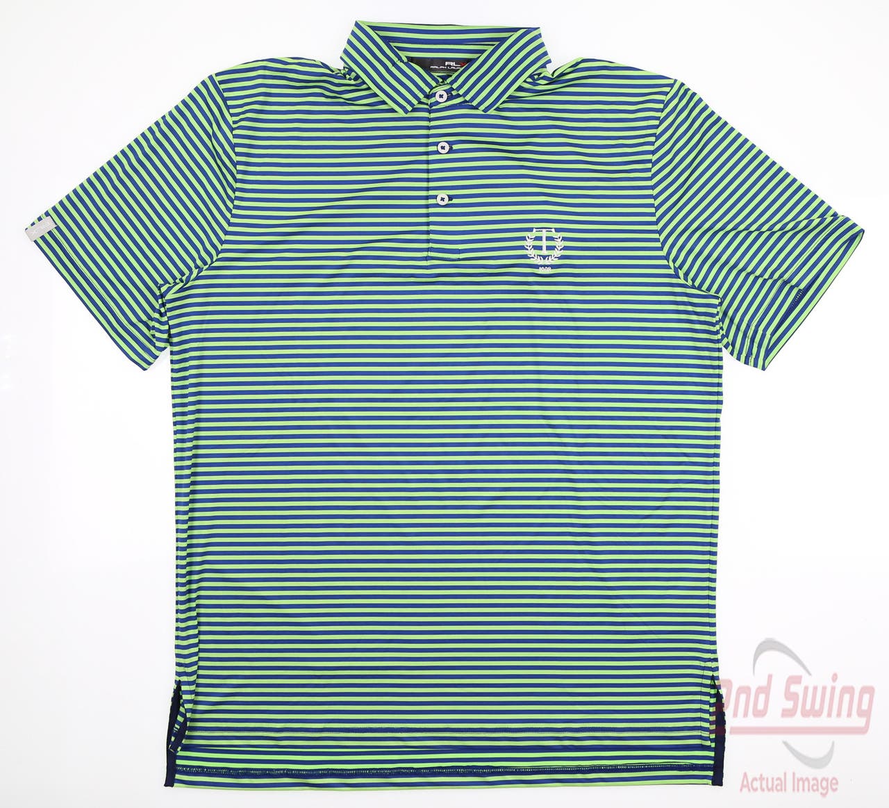 New W/ Logo Mens Ralph Lauren RLX Golf Polo Medium M Blue/Green MSRP $98