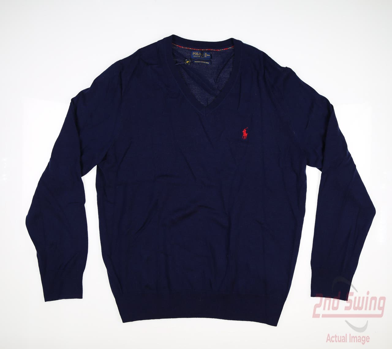 New Mens Ralph Lauren Washable Wool V-Neck Sweater Large L Navy Blue MSRP $178 781788195001