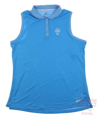 New W/ Logo Womens Nike Sleeveless Golf Polo Large L Blue MSRP $58