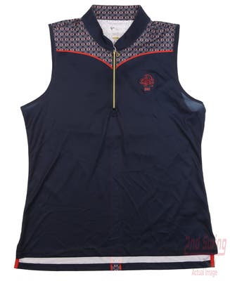 New W/ Logo Womens Greg Norman Fashion 3 Sleeveless Golf Polo Large L Navy Blue MSRP $76