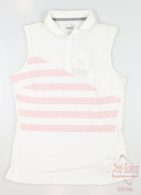 New Womens Puma Step Stripe Sleeveless Polo X-Small XS White/Pink MSRP $55