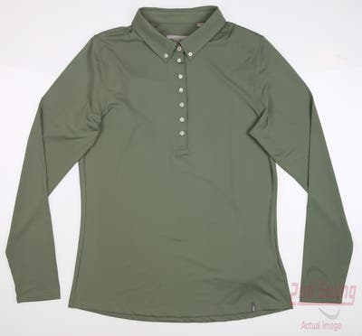 New Womens KJUS Scotscraig Long Sleeve Polo Large L Green MSRP $129