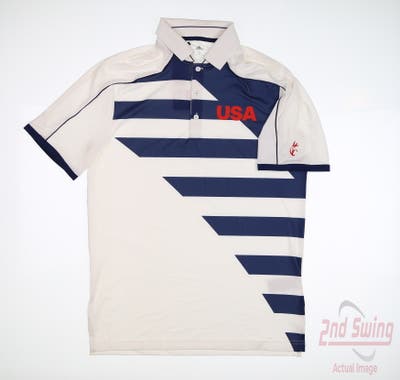 New W/ Logo Mens Adidas USA Golf Polo Small S White/Dark Blue MSRP $80