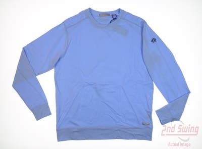 New W/ Logo Mens Straight Down Long Sleeve Crew Neck X-Large XL Blue MSRP $120