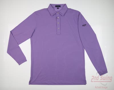 New W/ Logo Mens Peter Millar Long Sleeve Polo Medium M Purple MSRP $110