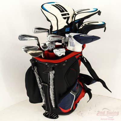 Complete Set of Men's TaylorMade Srixon Titleist Cleveland Golf Clubs + NEW Datrek Stand Bag w/Headcovers