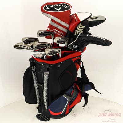 Complete Set of Men's TaylorMade Callaway Titleist Ping Odyssey Golf Clubs + NEW Datrek Stand Bag w/Headcovers
