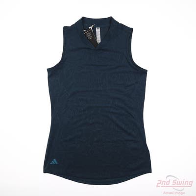 New Womens Adidas Sleeveless Polo Small S Navy Blue MSRP $50
