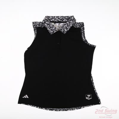 New W/ Logo Womens Adidas Sleeveless Polo X-Small XS Black MSRP $65