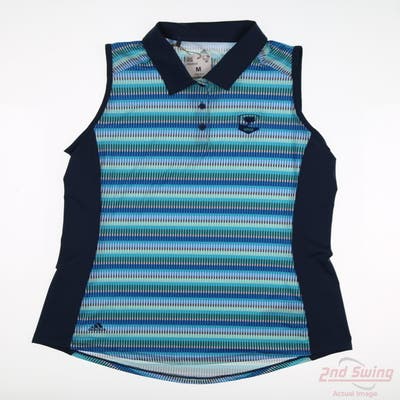 New W/ Logo Womens Adidas Sleeveless Polo Medium M Blue MSRP $60