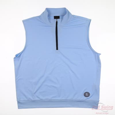 New W/ Logo Dunning Mens Golf Vest 1/2 Zip Pullover Small S Blue Solid MSRP $80