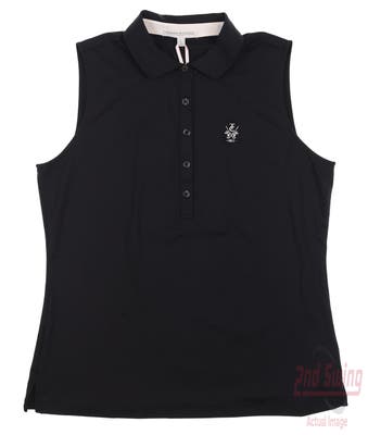 New W/ Logo Womens Fairway & Greene Charlotte Jersey Sleeveless Polo Large L Black MSRP $98