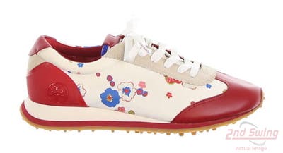 New Womens Golf Shoe Tory Sport Printed Hank Trainer 7 White/Red MSRP $238 75865