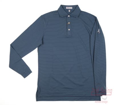 New W/ Logo Mens Peter Millar Long Sleeve Polo Large L Blue MSRP $144