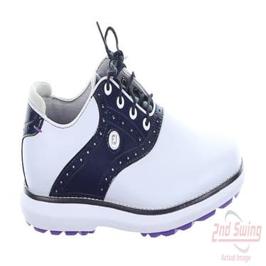 New Womens Golf Shoe Footjoy Traditions Spikeless Medium 7.5 White/Navy MSRP $120 97899