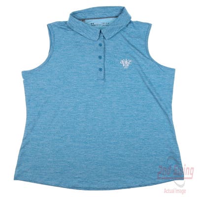 New W/ Logo Womens Under Armour Golf Sleeveless Polo Large L Blue MSRP $45