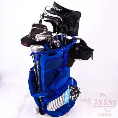 Complete Set of Men's Titleist & Odyssey Golf Clubs + Mizuno Stand Bag - Right Hand Stiff Flex Steel Shafts w/3 Golf Gloves, Hat, & Torque Wrench