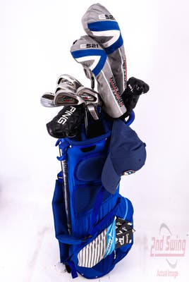 Complete Set of Men's Ping Adams TaylorMade Callaway Titleist Ping + Mizuno Stand Bag - Right Hand Stiff Flex Steel Shafts w/3 Golf Gloves & Hat
