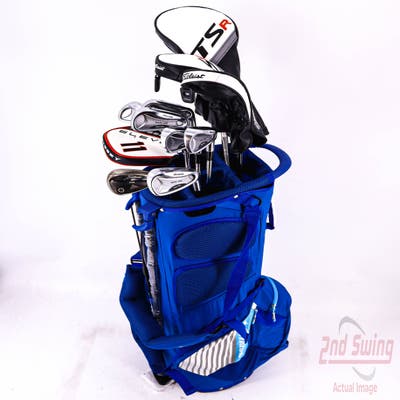 Complete Set of Men's Titleist TaylorMade Mizuno Odyssey Golf Clubs + Mizuno Stand Bag - Right Hand Stiff Flex Steel Shafts