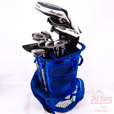 Complete Set of Men's Tour Edge Cobra Tommy Armour Cleveland Callaway TaylorMade Golf Clubs + Mizuno Stand Bag - Right Hand Regular Flex Steel Shafts