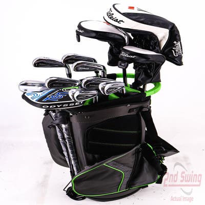 Complete Set of Men's Titleist TaylorMade Odyssey Golf Clubs + Datrek Stand Bag - Right Hand Stiff Flex Steel Shafts