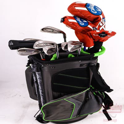 Complete Set of Men's Bridgestone Ping TaylorMade Ray Cook Golf Clubs + Datrek Stand Bag - Right Hand Stiff Flex Steel Shafts