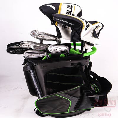Complete Set of Men's TaylorMade Adams Cleveland Tour Edge Golf Clubs + Datrek Stand Bag - Right Hand Regular Flex Steel Shafts
