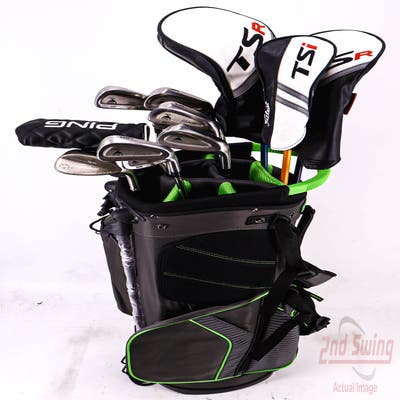 Complete Set of Men's Titleist & Ping Golf Clubs + Datrek Stand Bag - Right Hand Stiff Flex Steel Shafts