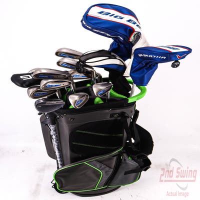 Complete Set of Men's TaylorMade Callaway Ping Cleveland Golf Clubs + Datrek Stand Bag - Right Hand Stiff Flex Steel Shafts